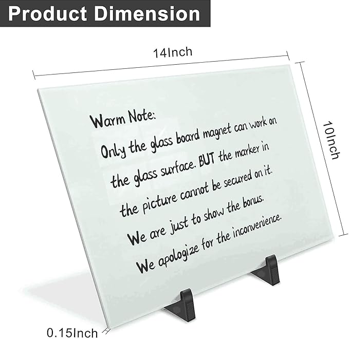 Magnetic Small Glass Whiteboard Desktop, ZHIDIAN 14x10 Portable Tempered Glass Dry Erase Board Panel with Adjustable Stand for Desk, Tabletop Glass Writing Board Easel for Office Home