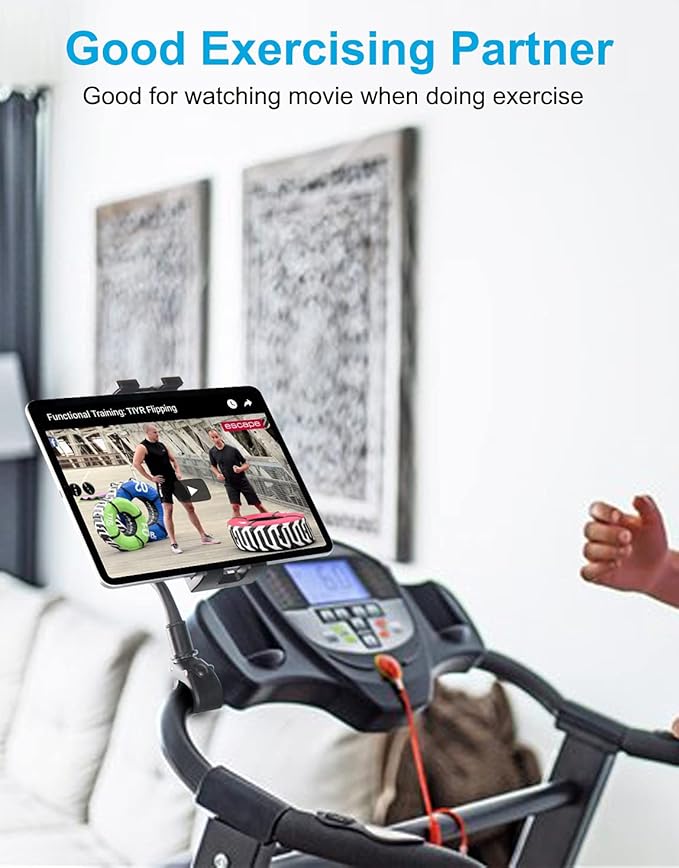 Exercise Bike Tablet Holder Mount for 4.7-13" Phone & iPad - Gooseneck Tablet Stand for Spin Bike, Indoor Stationary Bicycle, Treadmill, Stroller Handlebar for iPad Pro, Air, Mini, iPhones