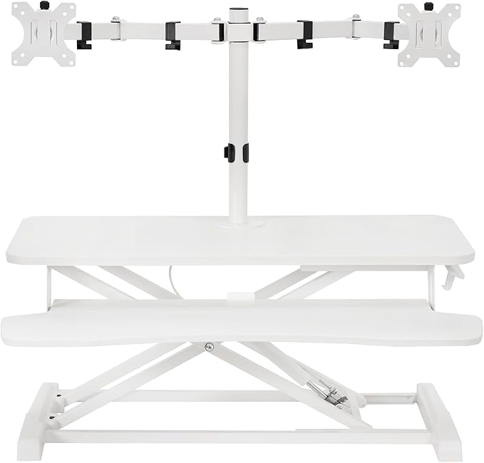 VIVO Height Adjustable 32 inch Standing Desk Converter with Dual 13 to 30 inch Monitor Stand, Sit Stand Monitor Mount and Desk Riser, White, DESK-V000K-M2W