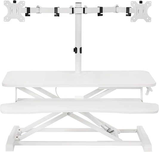 VIVO Height Adjustable 32 inch Standing Desk Converter with Dual 13 to 30 inch Monitor Stand, Sit Stand Monitor Mount and Desk Riser, White, DESK-V000K-M2W