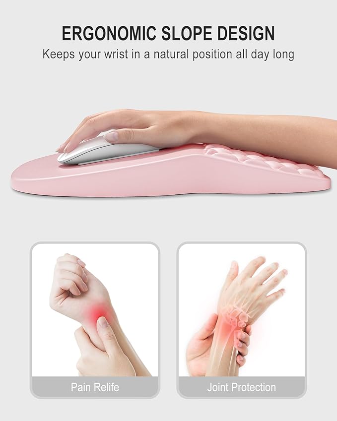 Auhoahsil Ergonomic Mouse Pad with Wrist Rest, Comfortable Slope Computer Mouse Mat with Wrist Support, Memory Foam Filling, Non-Slip Silicone Base, Pain Relief for Gaming Work, 8" x 12", Light Pink