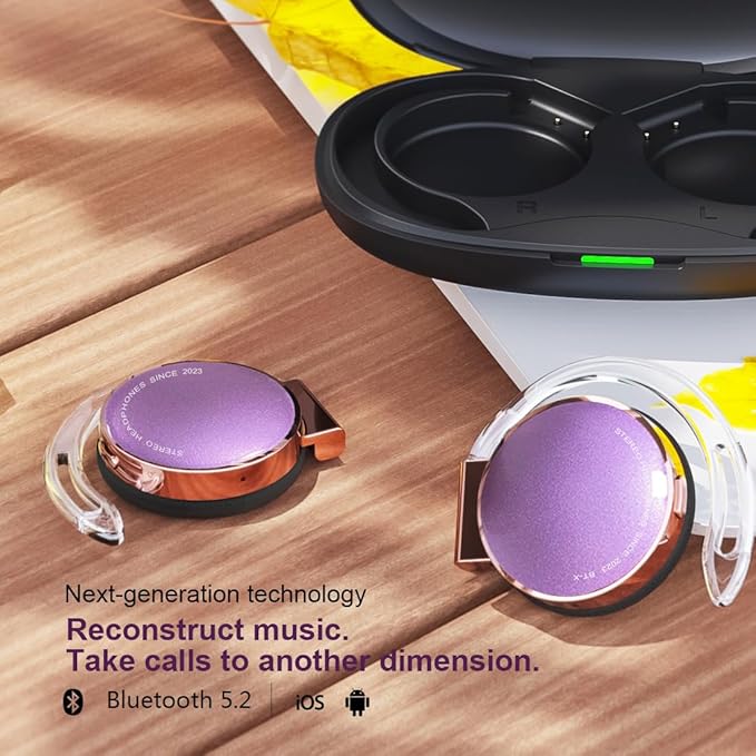 On Ear Headphones Bluetooth, Noise Cancelling Open Ear Headphones Wireless, Clip On Sport Headset Bluetooth with 4 Microphone, Comfort Fit Earphones with Long Battery Life