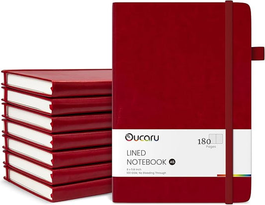 Oucaru Lined Journal Notebook, 8 Pack, 180 Pages, A5 Journals for Writing, 100 GSM Thick Paper, Small Notebooks Daily Journal for Women Men Work, Business, School, Travel Supplies