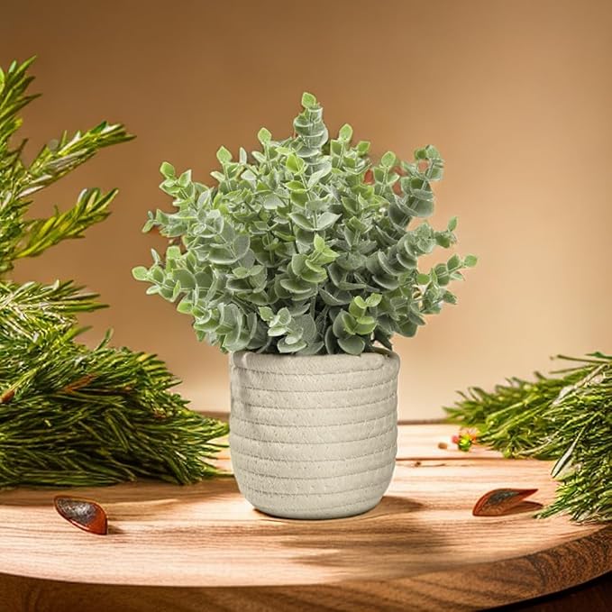 Hopewood Faux Plants, Fake Plants Eucalyptus Potted for Home Office Desk, Artificial Eucalyptus with a Weave Basket for Indoor Greenery Tabletop