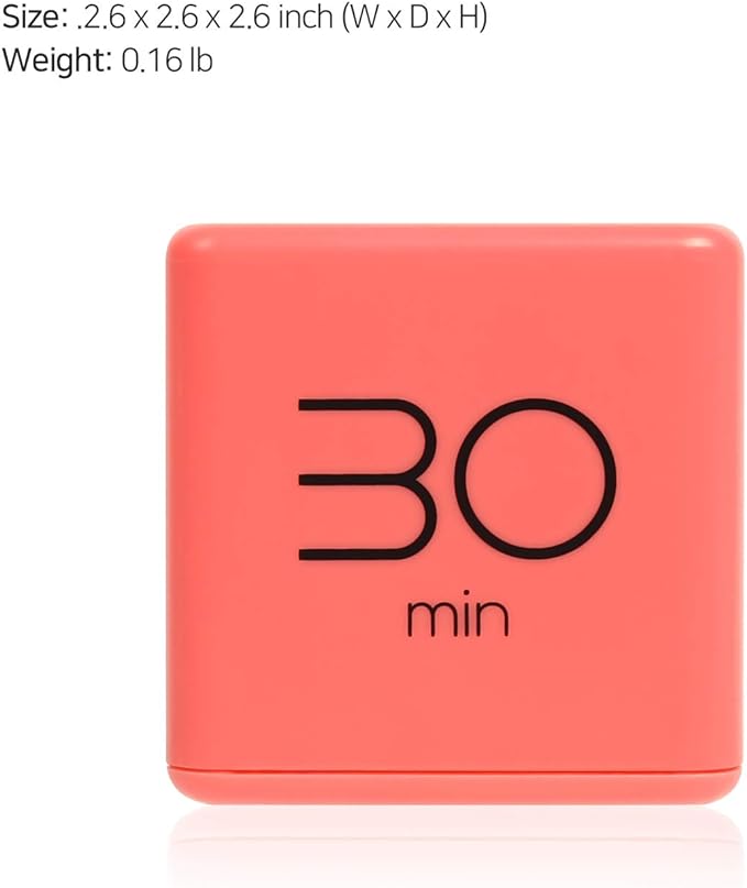 mooas Cube Timer (Coral), Timers Cube Flip Block Timers Productivity Gravity Sensor Time Management for Kids ADHD Classroom Kitchen Desk Workout Cooking Study 10, 30, 50, 60 min Timer Setting
