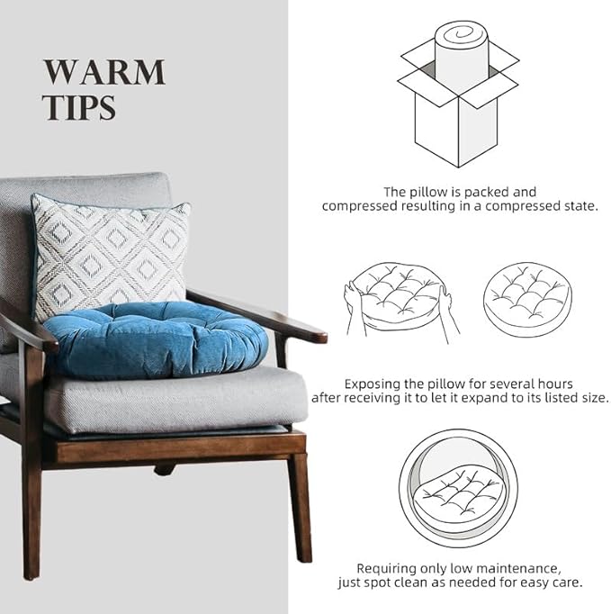 Meditation Floor Pillow Set of 2 Large Round Floor Cushions for Adults Tufted Corduroy Floor Seat Pillows Cushion for Living Room,Brown 16.5" Lx16.5 Wx3 H