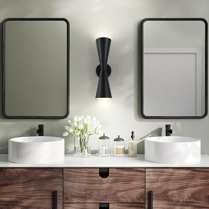 Wall Sconce Bathroom Sconces Wall Lighting, 15 inch Black Modern Sconces Up Down Lights Wall Decor Indoor Wall Light Fixtures for Living Room Hallway Staircase Bedroom Hardwired