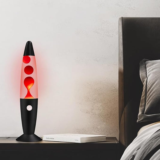 Red Magma Liquid Motion Lamp with Black Base and Cap for Adults Kids Night Light Lamp Decoration for Living-Room Bedroom Christmas Thanksgiving Day