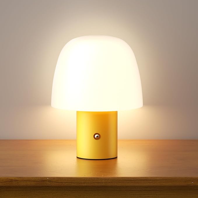 Portable LED Table Lamp, Cordless Desk Lamp Rechargeable, 3-Color Touch Stepless Dimming Night Light for Bedroom/Children's Room/Terrace/Dining Room/Cafe (Yellow)