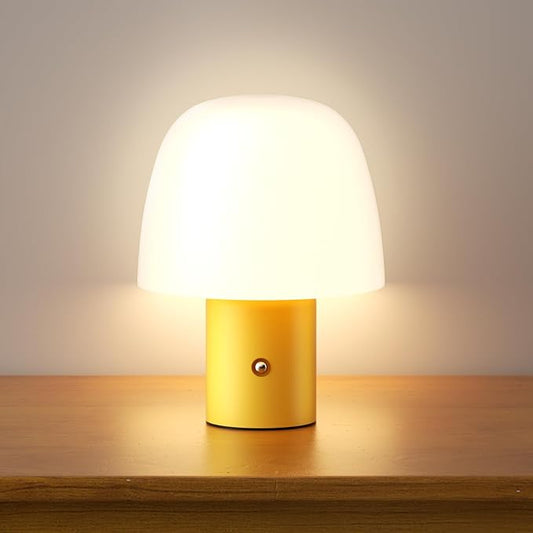 Portable LED Table Lamp, Cordless Desk Lamp Rechargeable, 3-Color Touch Stepless Dimming Night Light for Bedroom/Children's Room/Terrace/Dining Room/Cafe (Yellow)
