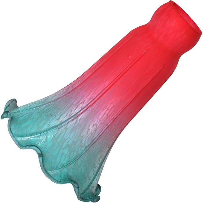 Bieye LS70 Lily Flower Blown Glass Lampshade (Red Cyan, Opening I.D. 1.26" x O.D. 1.5")