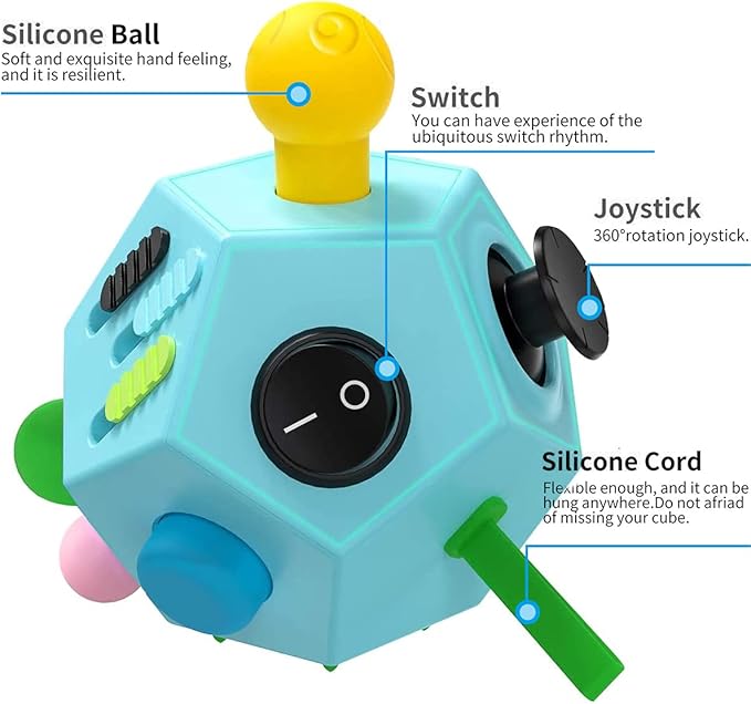 PAPOLGO Fidget Toys,ADHD Fidget Toys,Autism Fidget Toy,12 Side Cube Toys Stress Relief,Anti Anxiety,Focus,Boredom for Kids and Adults (Blue / B3)