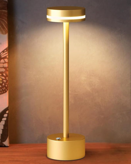 Modern LED Rechargeable Cordless Table Lamp with Touch Sensor, Aluminum Shell, 4000mAh Certified Battery, 3 Levels Brightness, USB-C Charging Port, 3000K Portable Metal Bedside Lamp (Gold)