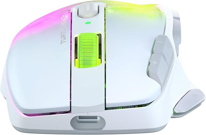 Turtle Beach Kone XP Air Wireless Customizable Ergonomic RGB Gaming Mouse, Bluetooth, 19K DPI Optical Sensor, 100-hour Battery & Charging Dock, 29 Programmable Inputs & RGB Lighting, 4D Wheel – White