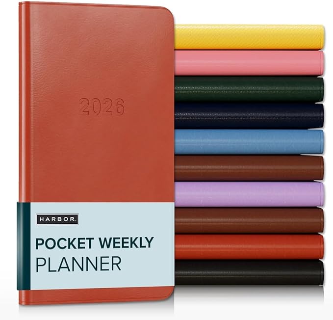 Harbor Pocket Weekly Monthly Planner 2025-2026 - Calendar Planner and Notebook, Durable Faux Leather, 192 Pages, Softcover & Book Bound - Cambridge Burnt Orange - 6 x 3.25 "