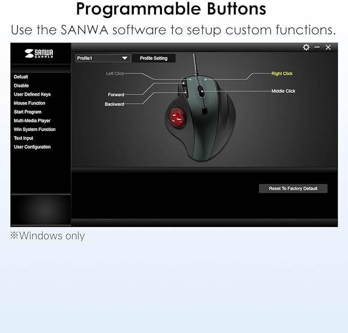 SANWA Wired Ergonomic Trackball Mouse, Optical Rollerball Mice, Programmable Silent Buttons, 34mm Trackball, 600/800/1200/1600 Adjustable DPI, Compatible with MacBook, Laptop, Windows, macOS