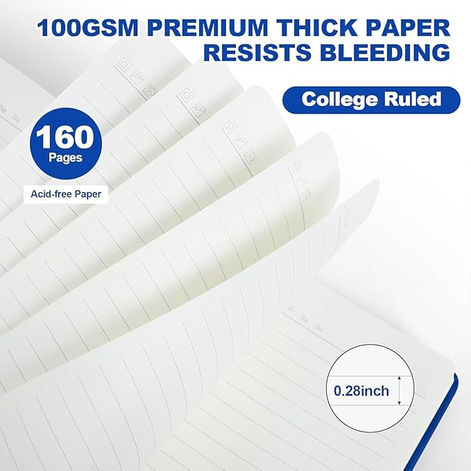 Lined Journal Notebooks, 4 Pack 160 Pages, 5.5x 8.2-Inch Journals for Women Men, Hardcover Notebook with 100 gsm Thick Paper, A5 Size College Ruled Notebook for Writing/Travel/Work (Blue, 6 Pack)