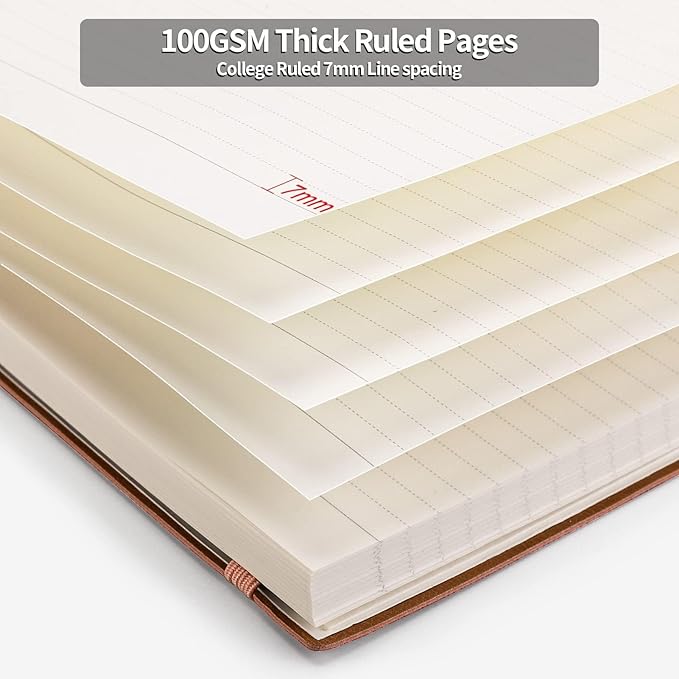 HIUKOOKA College Ruled/Lined Notebook- 320 Pages A4 Softcover Large Journal, 8.5''×11'', 100GSM Thick Paper, Faux Leather, Inner Pocket - Pink