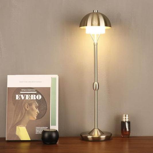 Modern Table Lamp Cordless Portable Desk Lamp, 2700K Stepless Dimming Rechargeable Battery Operated LED Lights for Bedroom, USB-C Charging, Restaurant/Bar/Night Light/Gifts (Brushed Nickel)