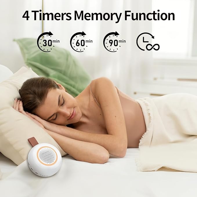 Sound Machine Noise Machine with 30 Soothing Sounds 12 Night Lights 4 Timers Memory Function 32 Level Volume Rechargeable Battery for Sleeping Working Relaxing for Baby Adults Kids White
