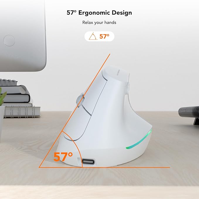 Wireless Ergonomic Mouse, Vertical Mouse, Bluetooth Ergo Mouse, Quiet Click, 5 Level Adjustable DPI(800/1200/2400/2400/4000), Rechargeable 2.4G Mice with 6 Buttons for Computer, PC, Mac, Laptop, White