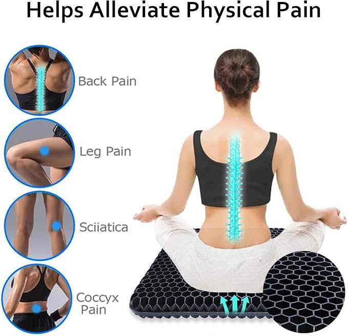 Egg Gel Seat Cushion, Breathable Gel Cushion Chair Pads with Non-Slip Cover for Home Office Car Wheelchair, Honeycomb Design Egg Seat Cushion As Seen On TV (Black)