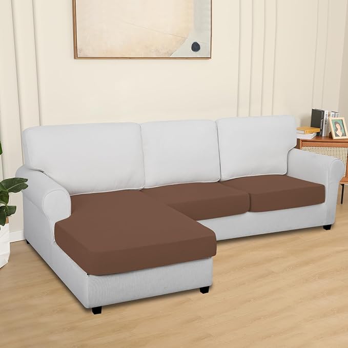 Easy-Going 100% Waterproof 3 Pieces Couch Cushion Covers for Sectional Sofa Left/Right L Shape Chaise Lounge Sofa Seat slipcover Anti-Slip Sofa Cover (2 Seater + 1 Chaise, Brown