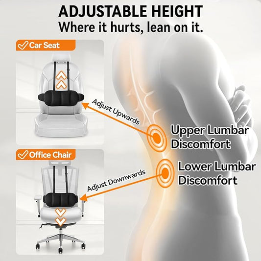 Lumbar Support Pillow for Car,Back Support for Car Seat Cushion,Adjustable Straps Securely Fixed Car Lumbar Support Pillow for Office Chair (Gray)