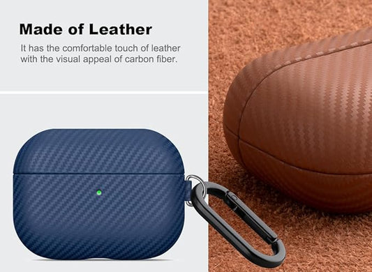 Leather Case - for AirPods Pro 2 Case Cover with Keychain - Selected Skin-Friendly Leather, Carbon Fibre Texture, Handmade Shockproof Hard Cover for AirPods Pro 2nd Generation Earbuds - Blue