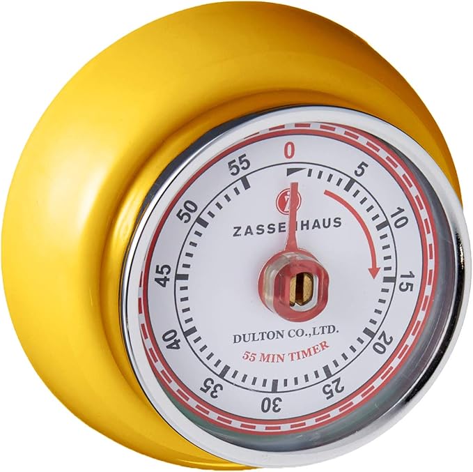 Zassenhaus Magnetic Retro Kitchen Timer, Classic Mechanical Cooking Timer (Yellow)