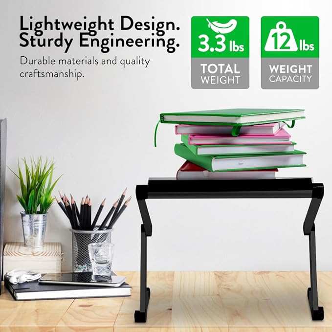 Uncaged Ergonomics Adjustable Book Holder, Tablet & Laptop Stand, Aluminum Portable Reading Stand for Textbooks & Cookbooks, Recipe Holder for Kitchen Counter, Black