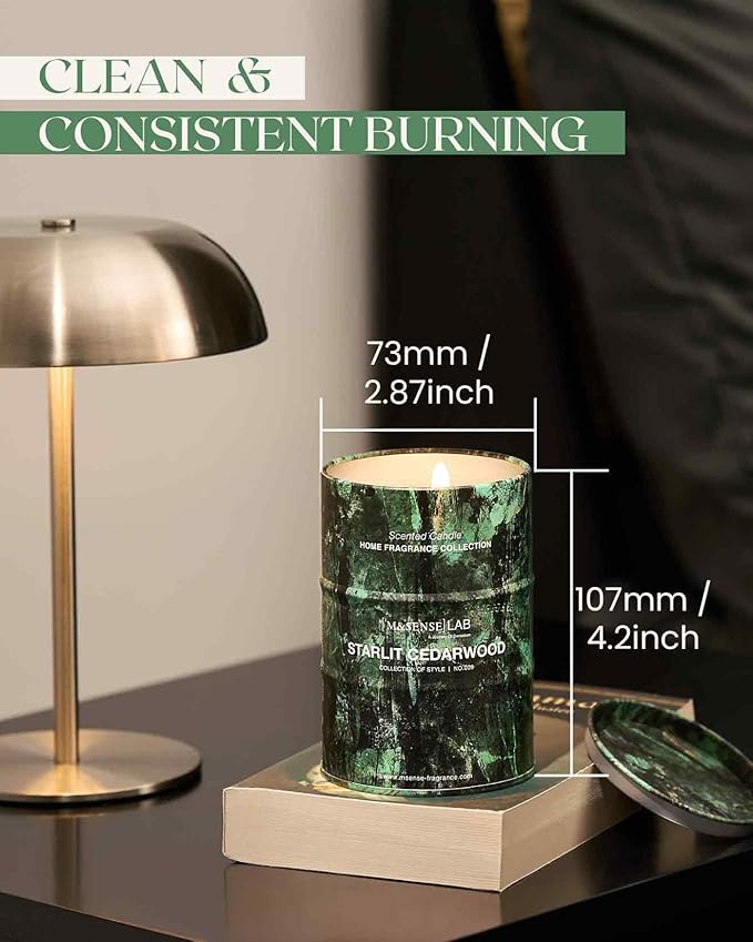 M&SENSE Star lit Cedarwood Scented Candles Natural Non Toxic, Aromatherapy Candle for Stress Relief Meditation Relaxing, Housewarming Gifts for Women Men, 11.3oz 70 Hour Long Burning