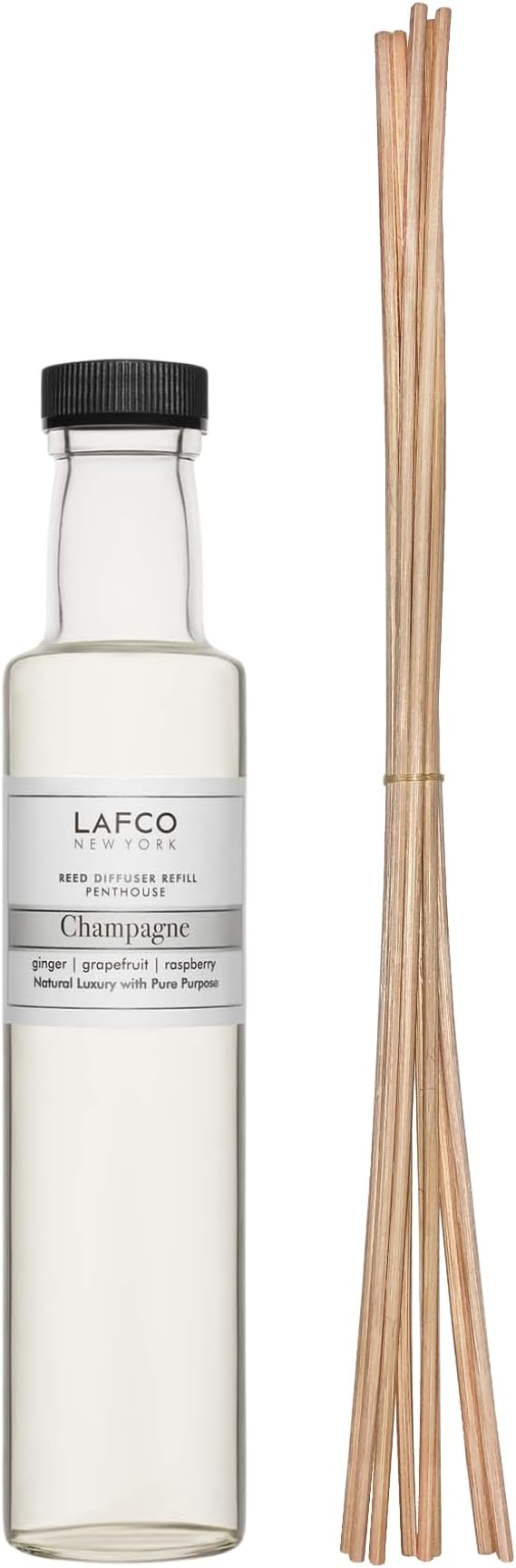 LAFCO New York Reed Diffuser Refill, Champagne - 8.4 oz - Up to 4-Month Fragrance Life - Includes Natural Wood Reeds - Free of Dyes & Propellants - Made in The USA