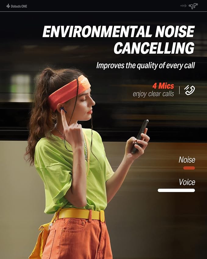 Donner Wireless Earbuds Noise Cancelling, Bluetooth 5.2 Earphones with ENC for Clear Calls, 12mm Drivers & Balanced Armature, App for Custom EQ, 32H Playtime, Fast Charging - Dobuds ONE, Blue