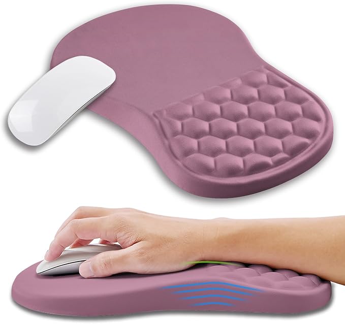 Ergonomic Mouse Pad Wrist Support with Memory Foam Massage Bulge, Carpal Tunnel Pain Relief Mousepad Wrist Rest for Mouse(12x8 inch, Dark Pink)