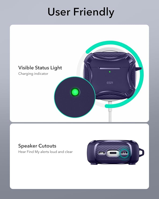 ESR for AirPods 4 Case, Compatible with AirPods 4th Generation Case (2024), Compatible with MagSafe, Powerful Drop Protection, Magnetic Lid, Cyber Series, Purple