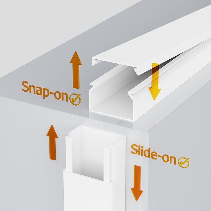 Cord Hider Wall Mounted TV - Wire Cover, Cord Covers, Cable Hider, 33 in Paintable White Raceway Kit, Hide Cords Wall Mount TV, Electrical Cords Concealer, Cable Management Channel, Wire Molding