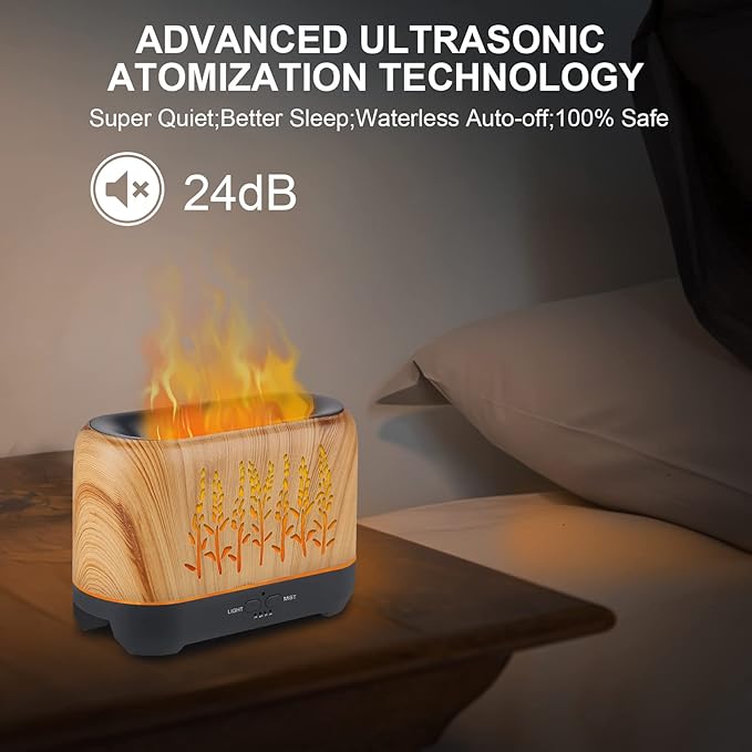 NEWYID Essential Oil Diffuser, 240ml Ultrasonic Flame Oil Diffuser, 3 Mist Mode 4 Timer Up to 12H of Continuous Aroma Waterless Auto-Off Diffusers for Essential Oils Home Room