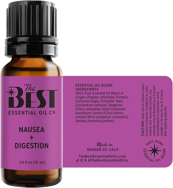 The Best Nausea + Digestion Essential Oil Blend- Premium Grade- 100% Pure & Natural for Aromatherapy, Diffuser, Spa, Massage, Air Freshener- 10 ml (.33 fl oz)