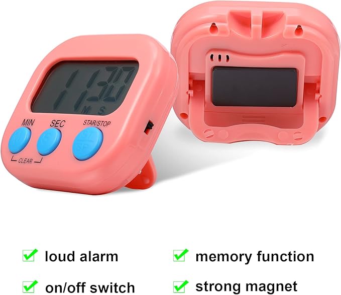 Weewooday 6 Pcs Magnetic Digital Timers for Classroom Multi Function Electronic Kitchen Timer Large Digits Countdown Stopwatch Loud Alarm for School Learning Cooking Study Work Game (6 Colors)