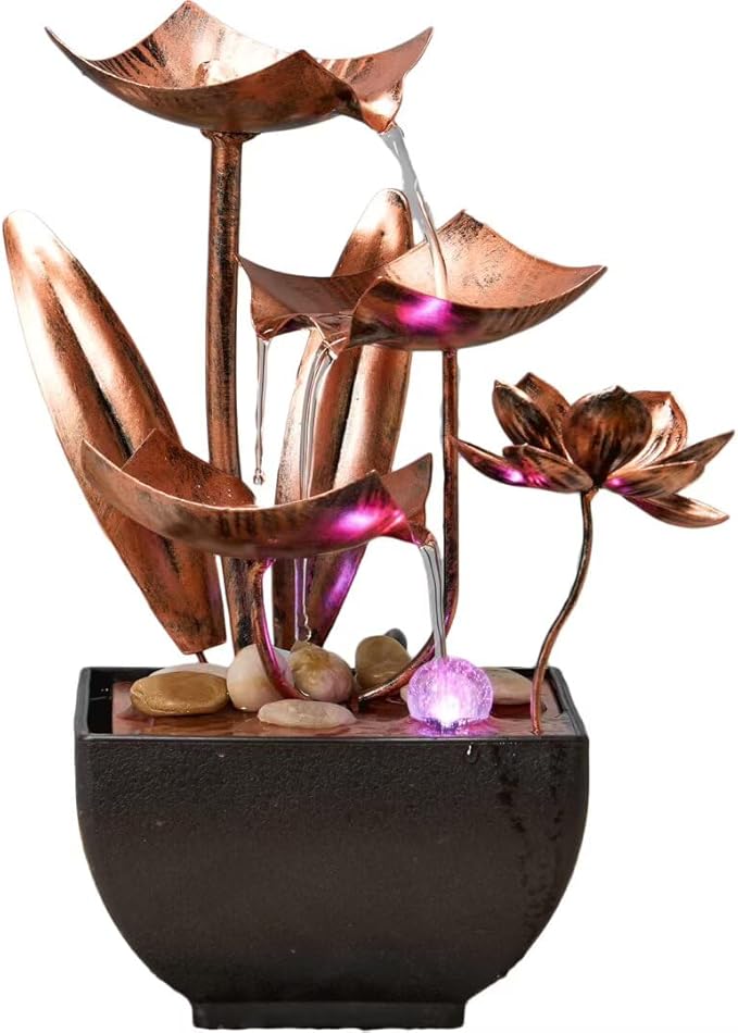 Water Fountain Indoor Waterfall Fountain 3-Tier: Small Waterfall Fountains with Lights - Relaxing Zen Décor for Home Living Room or Bedroom and Office Bronze
