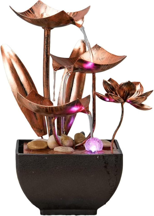 Water Fountain Indoor Waterfall Fountain 3-Tier: Small Waterfall Fountains with Lights - Relaxing Zen Décor for Home Living Room or Bedroom and Office Bronze