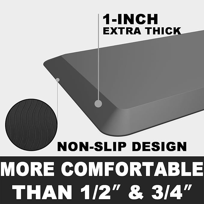1" Extra Thick Anti Fatigue Floor Mat 60" L x 17" W,Kitchen Mat, Standing Desk Mat,140D Advanced PU Foam Ergonomic Comfort at Home, Office, Garage, Sink (Charcoal)