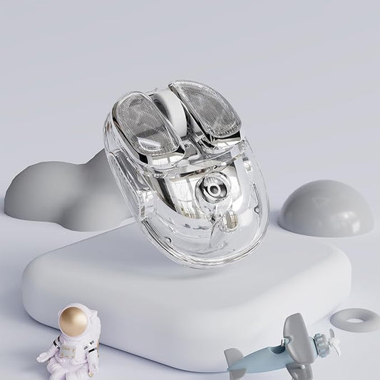 EWEADN Q9 Wireless Clear Mouse Dual Mode Bluetooth & 2.4G USB Computer Mouse with RGB Lighting, Silent Clicks, Multi-Device Compatibility for Laptop, PC, MacBook, iPad Cute Mouse-Sliver