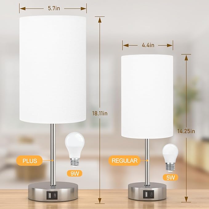 AKASUKI 18Inch Table Lamp with Dual Charging Station, 3 Way Dimmable Touch Lamp for Bedroom, Living Room, Office(LED Bulb Included)