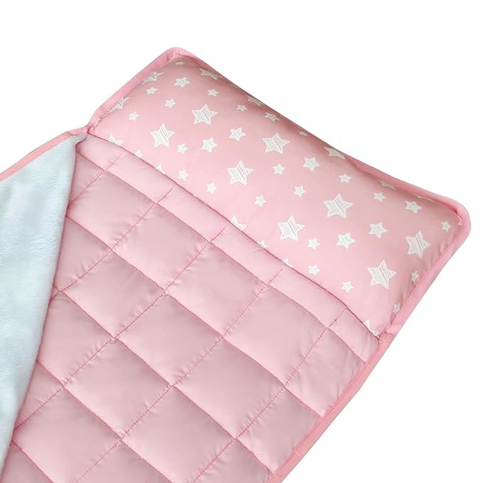 Toddler Nap Mat 2 Pack, Nap Mat for Kids Preschool, Daycare and Fleece Minky Blanket, Lightweight, Soft, Gray and Pink