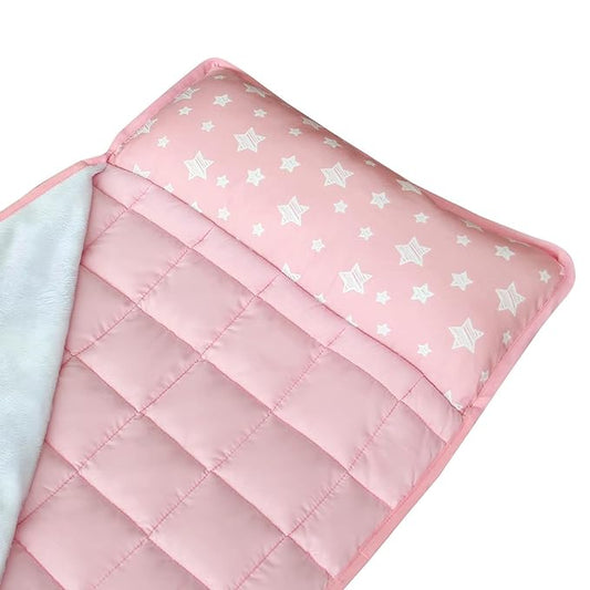 Moonsea Toddler Nap Mat Pink and Fleece Minky Blanket, Lightweight and Soft Perfect for Kids Preschool, Daycare, Travel Sleeping Bag for Girls, 21" x 50" Fit on a Standard Cot