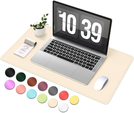 Desk Pad Protector, Leather & Suede Desk Mat, Non-Slip Desk Pad Mat, Large Mouse Pad, Waterproof Desk Blotter Mat, Desk Cover for Office, Home (Beige, 23.6" x 13.7")