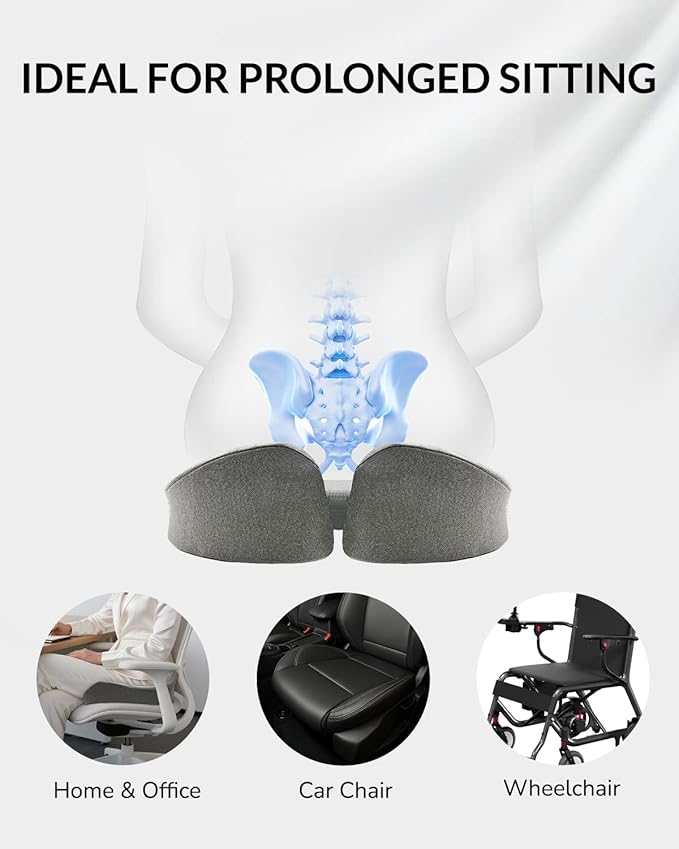 Extra Large Seat Cushion - Memory Foam Office Chair Cushion, Ergonomically Designed for Office & Car Seats, Relieves Pain from Prolonged Sitting & Sciatica