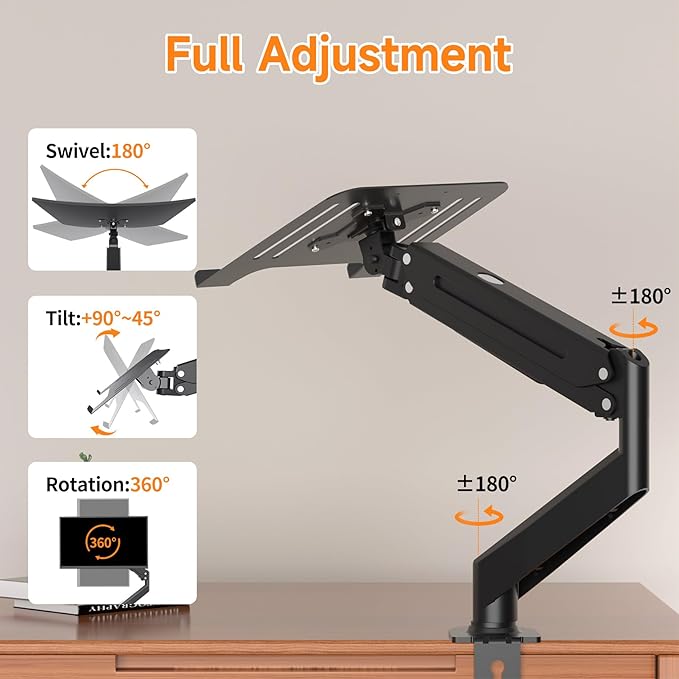 suptek Laptop Desk Mount,Fully Adjustable Monitor and Laptop Mount Stand for 11-17 Inch Notebook and 17-32 inch Monitor Screen,Holds 22lbs with Vented Tray